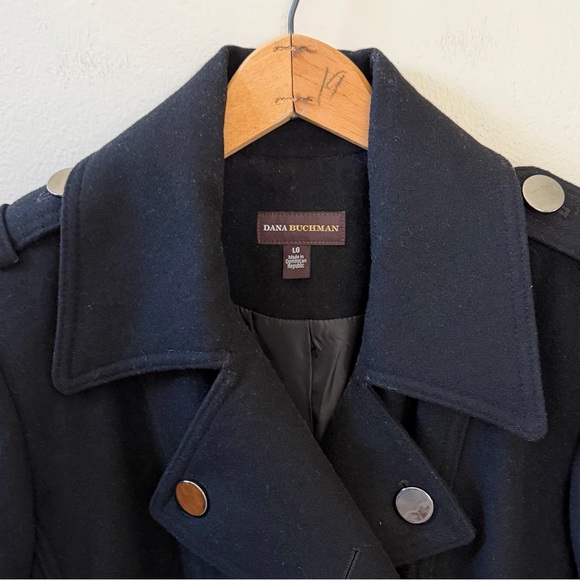 Dana Buchman Black Wool Blend Double-Breasted Pea Coat, Sz L - Picture 9 of 12